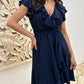 🎉Sommer Neuankömmlinge👗Elegantes Damen Taille Krawatte V-Ausschnitt Rüschenkleid