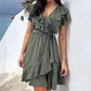 🎉Sommer Neuankömmlinge👗Elegantes Damen Taille Krawatte V-Ausschnitt Rüschenkleid