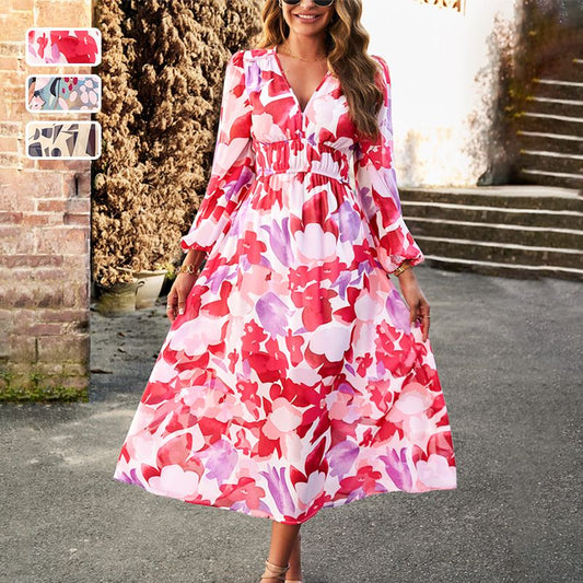 🔥Bedrucktes lässiges Boho-Kleid mit V-Ausschnitt für Frauen🔥