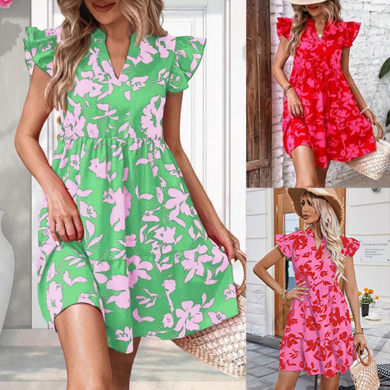 🌺V-neck dress with ruffled sleeves