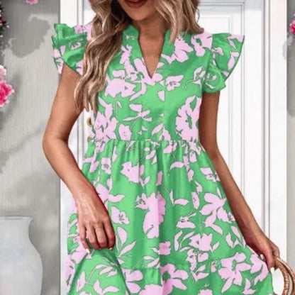 🌺V-neck dress with ruffled sleeves