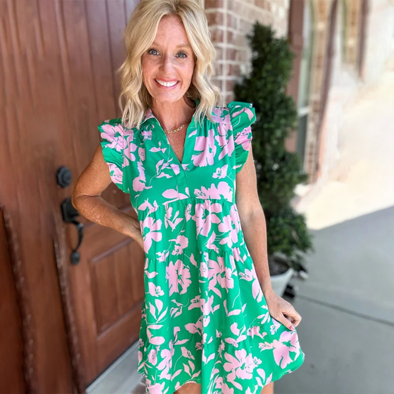 🌺V-neck dress with ruffled sleeves