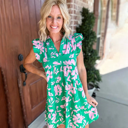 🌺V-neck dress with ruffled sleeves