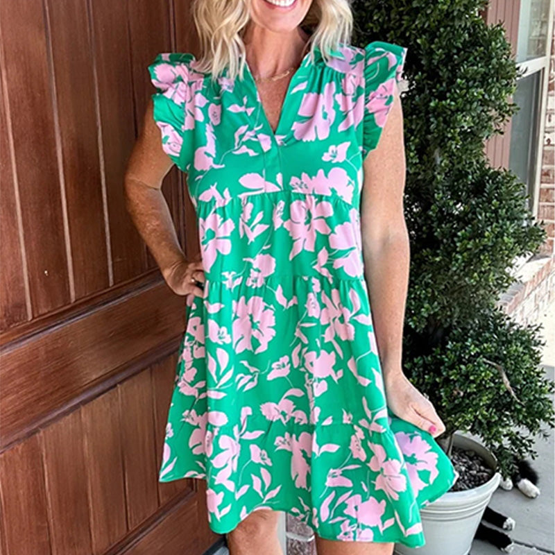 🌺V-neck dress with ruffled sleeves