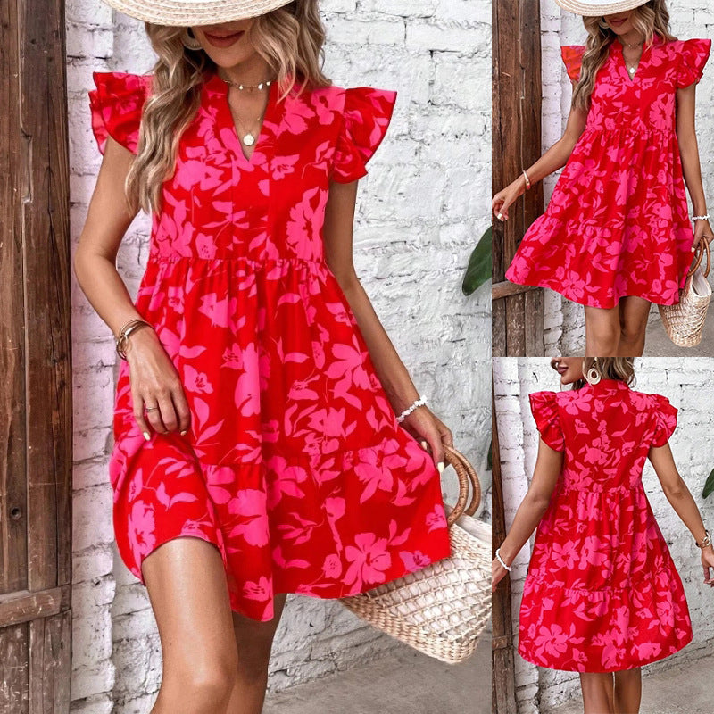 🌺V-neck dress with ruffled sleeves
