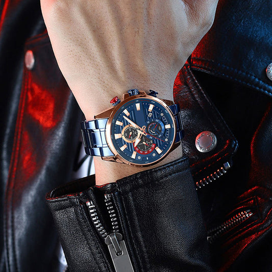 ⌚Men's watch with quartz steel strap