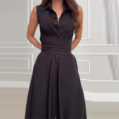 💖💖💖Abito lungo senza maniche da donna con cintura in vita