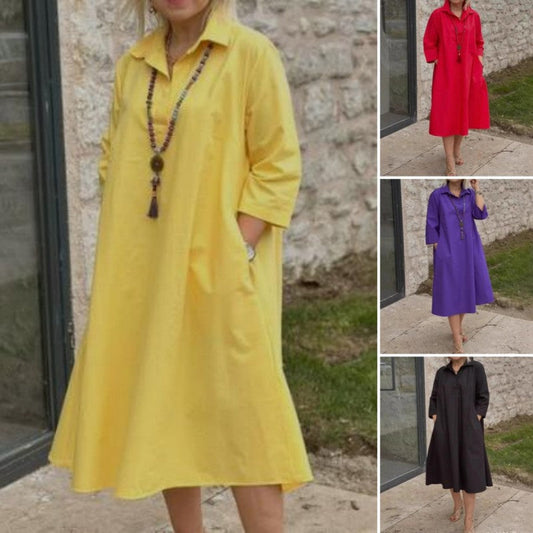 Casual, monochrome women's dress with practical pockets