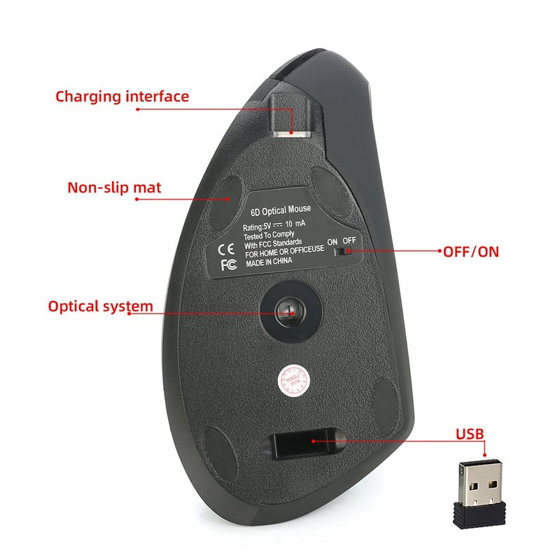 🖱Mouse ottico verticale ergonomico, wireless e ricaricabile tramite USB