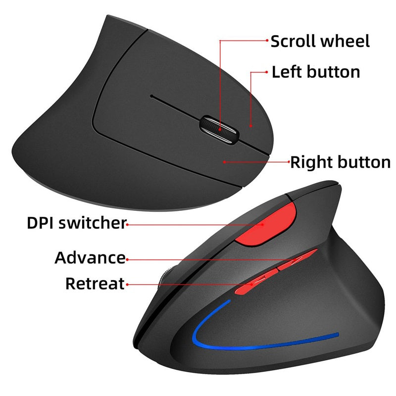 🖱Mouse ottico verticale ergonomico, wireless e ricaricabile tramite USB