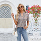 🌟 Short-sleeved floral V-neck t-shirt with ruffles