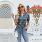 🌟 Short-sleeved floral V-neck t-shirt with ruffles