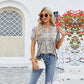 🌟 Short-sleeved floral V-neck t-shirt with ruffles