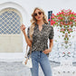 🌟 Short-sleeved floral V-neck t-shirt with ruffles