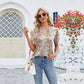 🌟 Short-sleeved floral V-neck t-shirt with ruffles