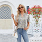 🌟 Short-sleeved floral V-neck t-shirt with ruffles