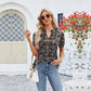 🌟 Short-sleeved floral V-neck t-shirt with ruffles