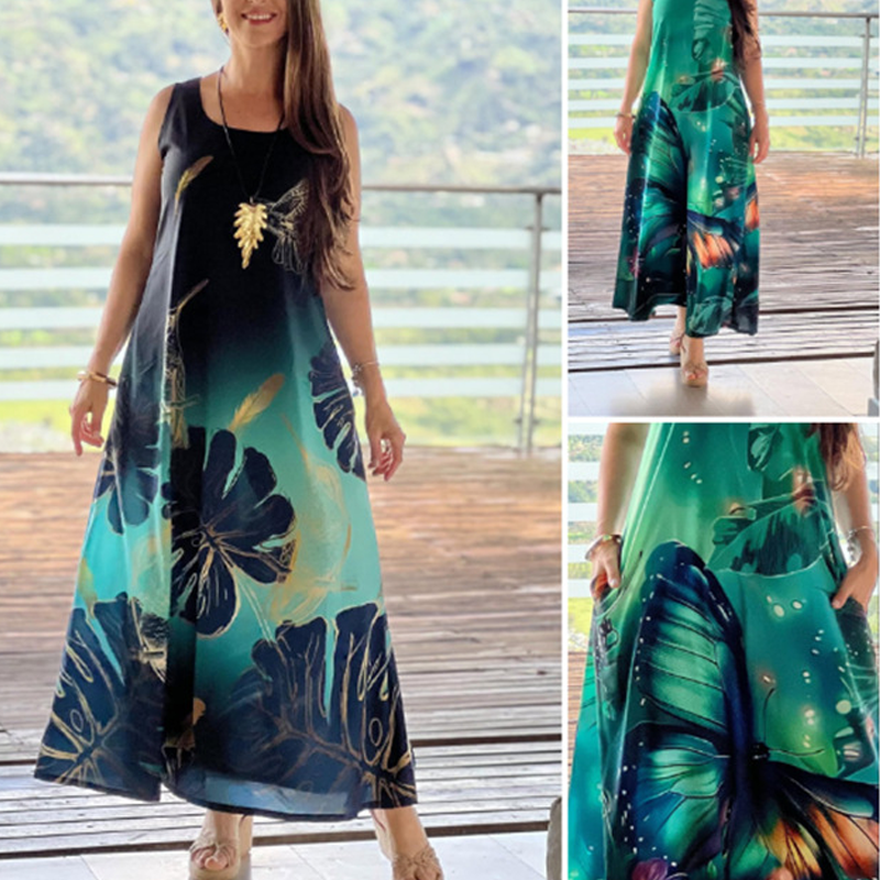 🌸50% korting🌸Losse, gebloemde mouwloze maxi-jurk voor dames