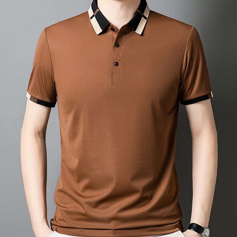 🔥50% de réduction aujourd'hui🔥T-shirt à manches courtes en soie glacée extensible pour homme avec revers