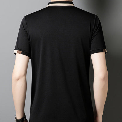 🔥50% de réduction aujourd'hui🔥T-shirt à manches courtes en soie glacée extensible pour homme avec revers