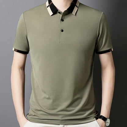 🔥50% de réduction aujourd'hui🔥T-shirt à manches courtes en soie glacée extensible pour homme avec revers