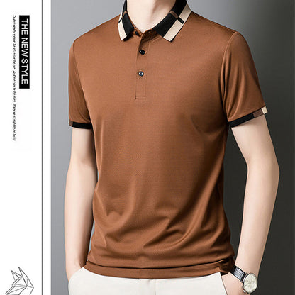 🔥50% de réduction aujourd'hui🔥T-shirt à manches courtes en soie glacée extensible pour homme avec revers