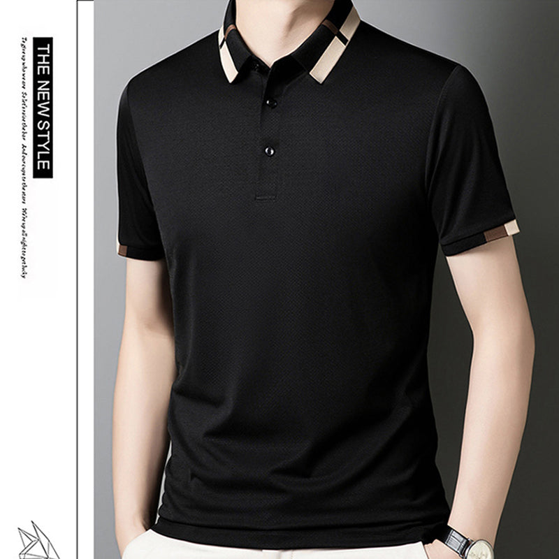 🔥50% de réduction aujourd'hui🔥T-shirt à manches courtes en soie glacée extensible pour homme avec revers