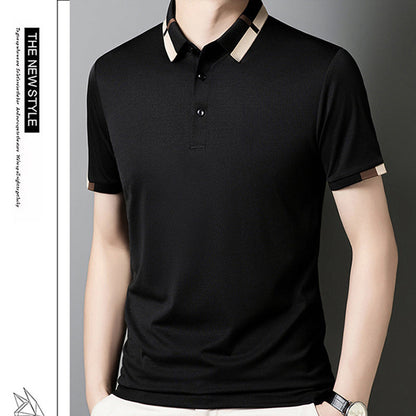 🔥50% de réduction aujourd'hui🔥T-shirt à manches courtes en soie glacée extensible pour homme avec revers