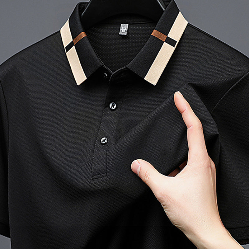 🔥50% de réduction aujourd'hui🔥T-shirt à manches courtes en soie glacée extensible pour homme avec revers