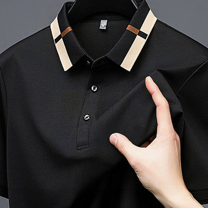 🔥50% de réduction aujourd'hui🔥T-shirt à manches courtes en soie glacée extensible pour homme avec revers