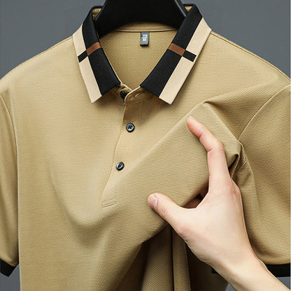 🔥50% de réduction aujourd'hui🔥T-shirt à manches courtes en soie glacée extensible pour homme avec revers