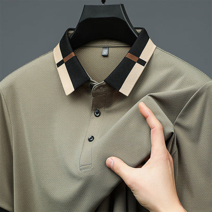🔥50% de réduction aujourd'hui🔥T-shirt à manches courtes en soie glacée extensible pour homme avec revers