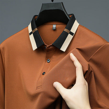 🔥50% de réduction aujourd'hui🔥T-shirt à manches courtes en soie glacée extensible pour homme avec revers