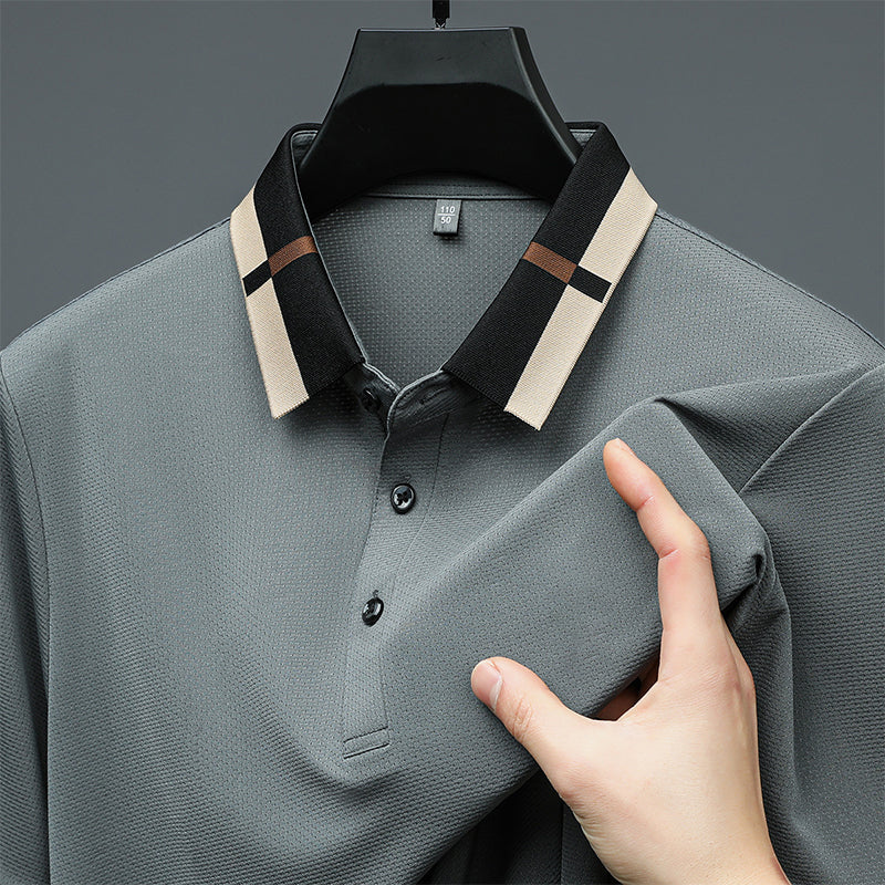 🔥50% de réduction aujourd'hui🔥T-shirt à manches courtes en soie glacée extensible pour homme avec revers