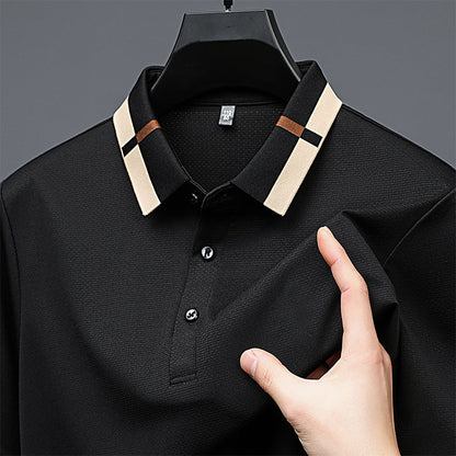 🔥50% de réduction aujourd'hui🔥T-shirt à manches courtes en soie glacée extensible pour homme avec revers