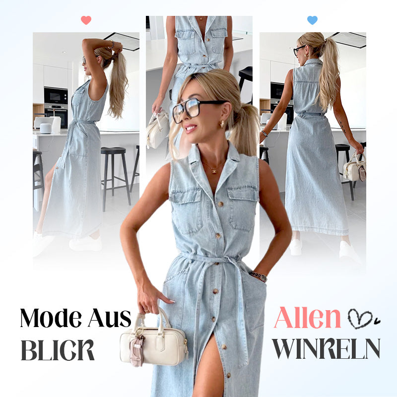 🌺Nuovi arrivi 2025 - 50% di sconto⏳Abito midi in denim da donna con cintura