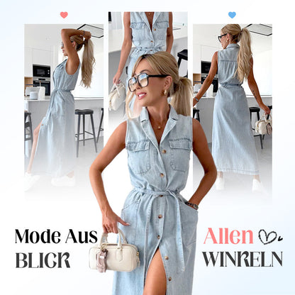 🌺Nuovi arrivi 2025 - 50% di sconto⏳Abito midi in denim da donna con cintura