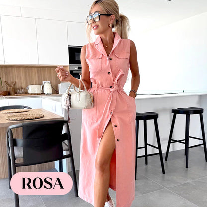 🌺Nuovi arrivi 2025 - 50% di sconto⏳Abito midi in denim da donna con cintura