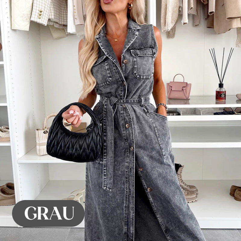 🌺Nuovi arrivi 2025 - 50% di sconto⏳Abito midi in denim da donna con cintura