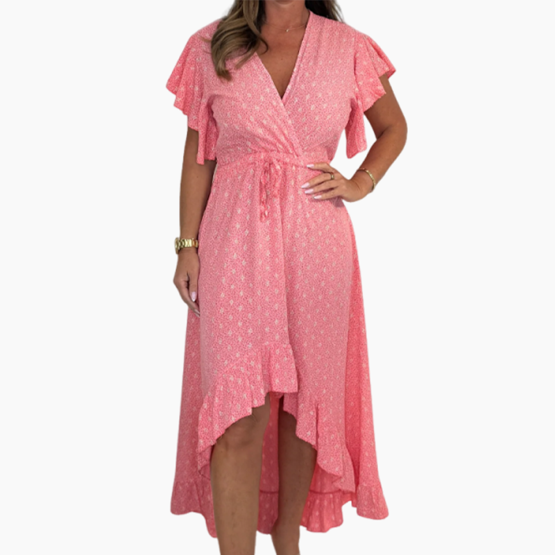 Damer Resort Style V-ringning Polka Dot Luffle Sleeve Dress