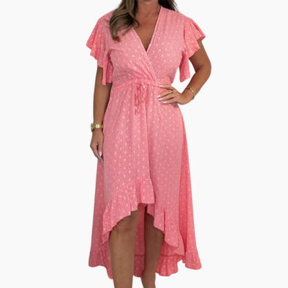 Damer Resort Style V-ringning Polka Dot Luffle Sleeve Dress