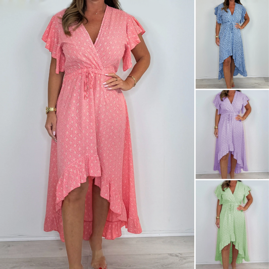 Damer Resort Style V-ringning Polka Dot Luffle Sleeve Dress