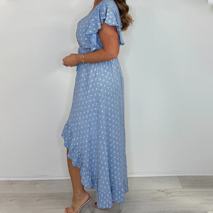 Damer Resort Style V-ringning Polka Dot Luffle Sleeve Dress
