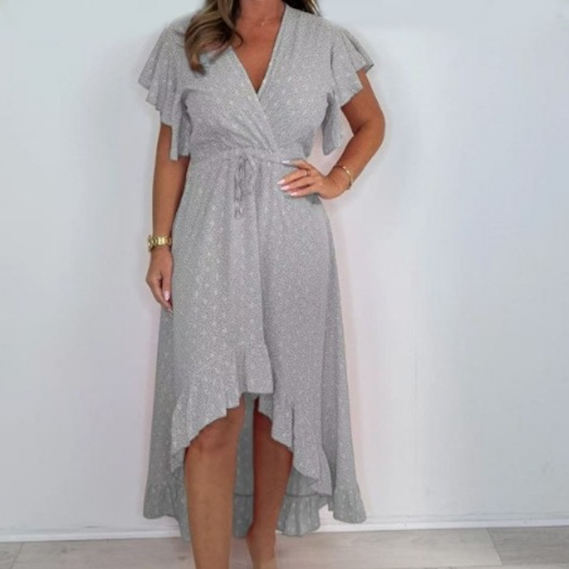Damer Resort Style V-ringning Polka Dot Luffle Sleeve Dress