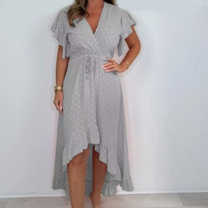 Damer Resort Style V-ringning Polka Dot Luffle Sleeve Dress