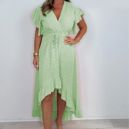 Damer Resort Style V-ringning Polka Dot Luffle Sleeve Dress