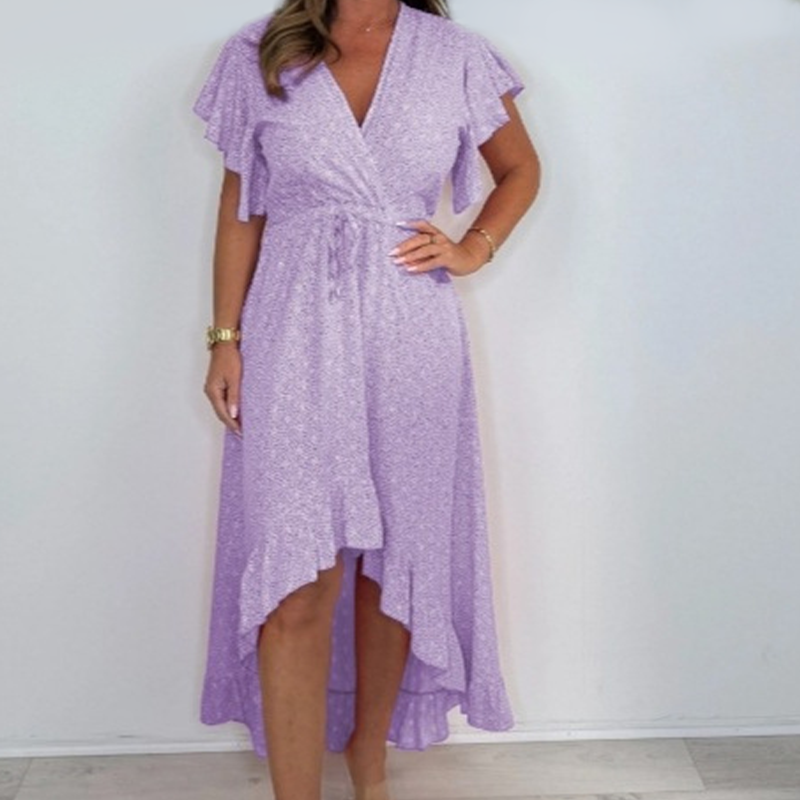 Damer Resort Style V-ringning Polka Dot Luffle Sleeve Dress