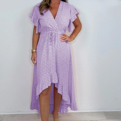 Damer Resort Style V-ringning Polka Dot Luffle Sleeve Dress
