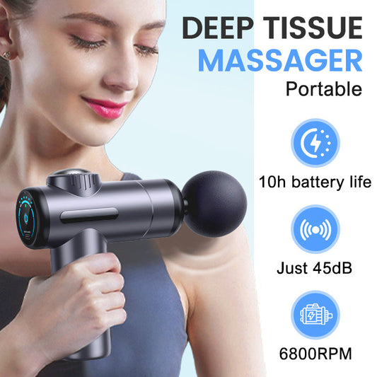 Portable deep tissue massage device with 6 speeds and 4 heads