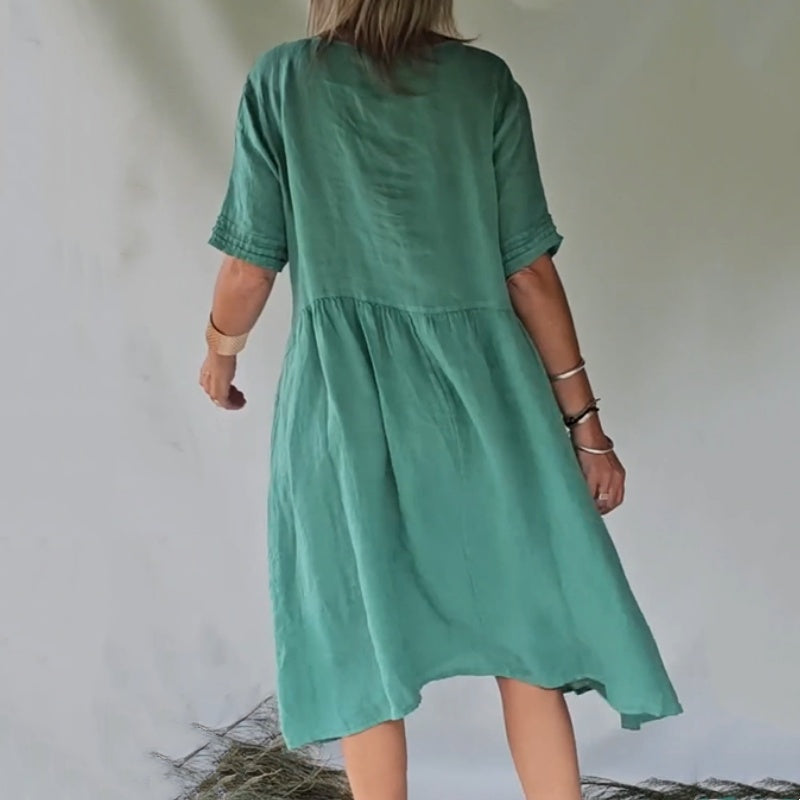 Abito da camicia a maniche corte in lino di cotone in stile retrò